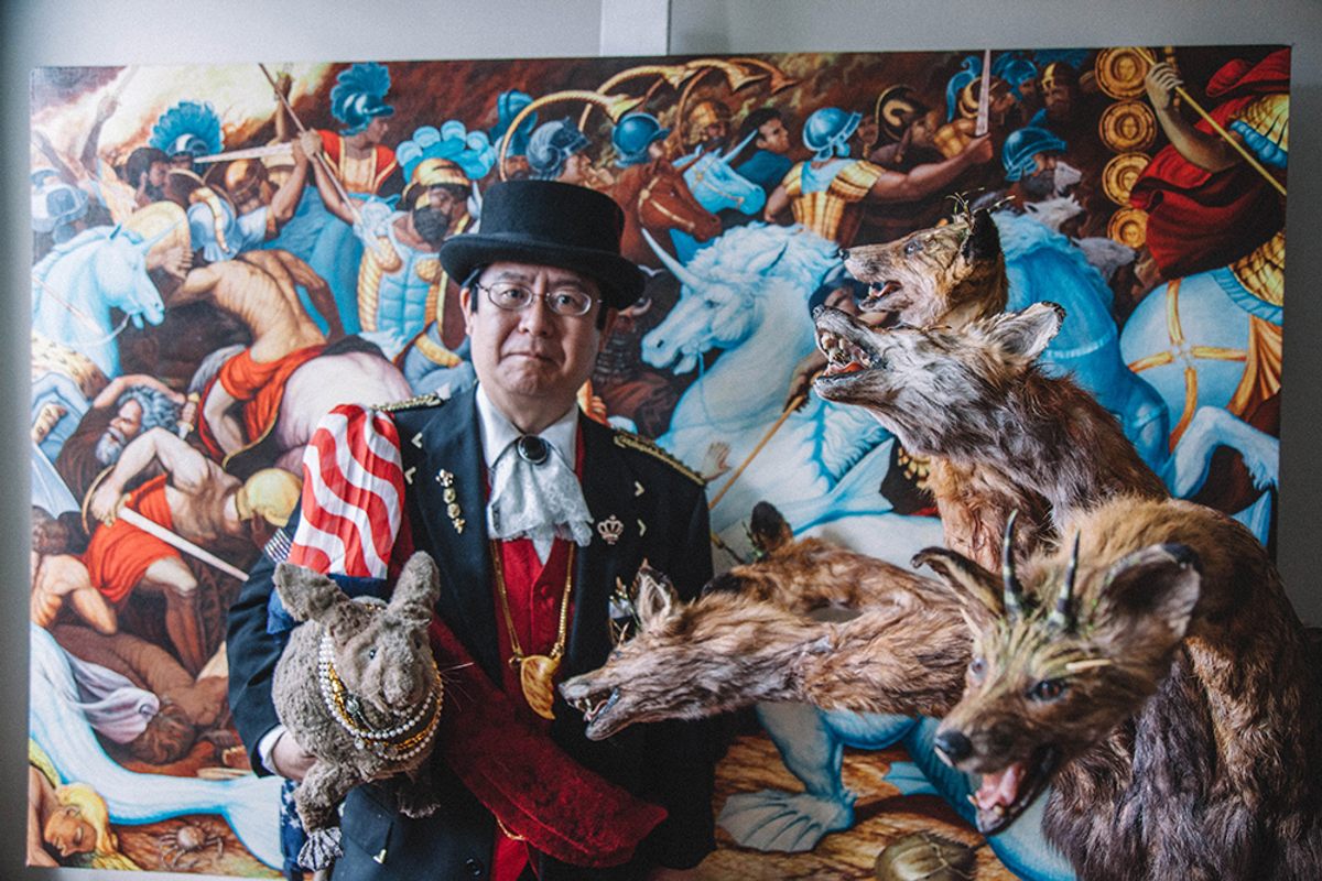 Takeshi Yamada with Seara, the sea rabbit, and his five-headed "Monster from Hell."
