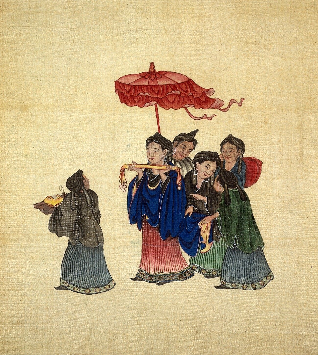 A representation of Miao women. Their public dancing and dresses were frowned upon by Chinese.
