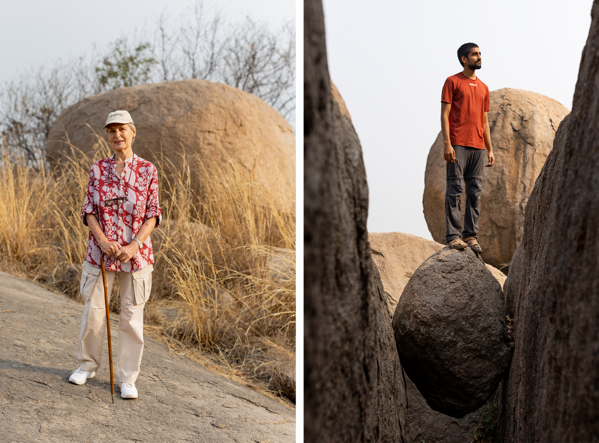 Frauke Quader, cofounder of the Society to Save Rocks (left); Ritvik Reddy, who has been fighting to protect the rock formations at Khajaguda Hills (right).