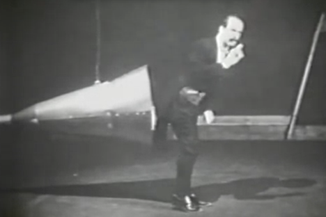 Le Pétomane performs at the Moulin Rouge theater, late 1800s.