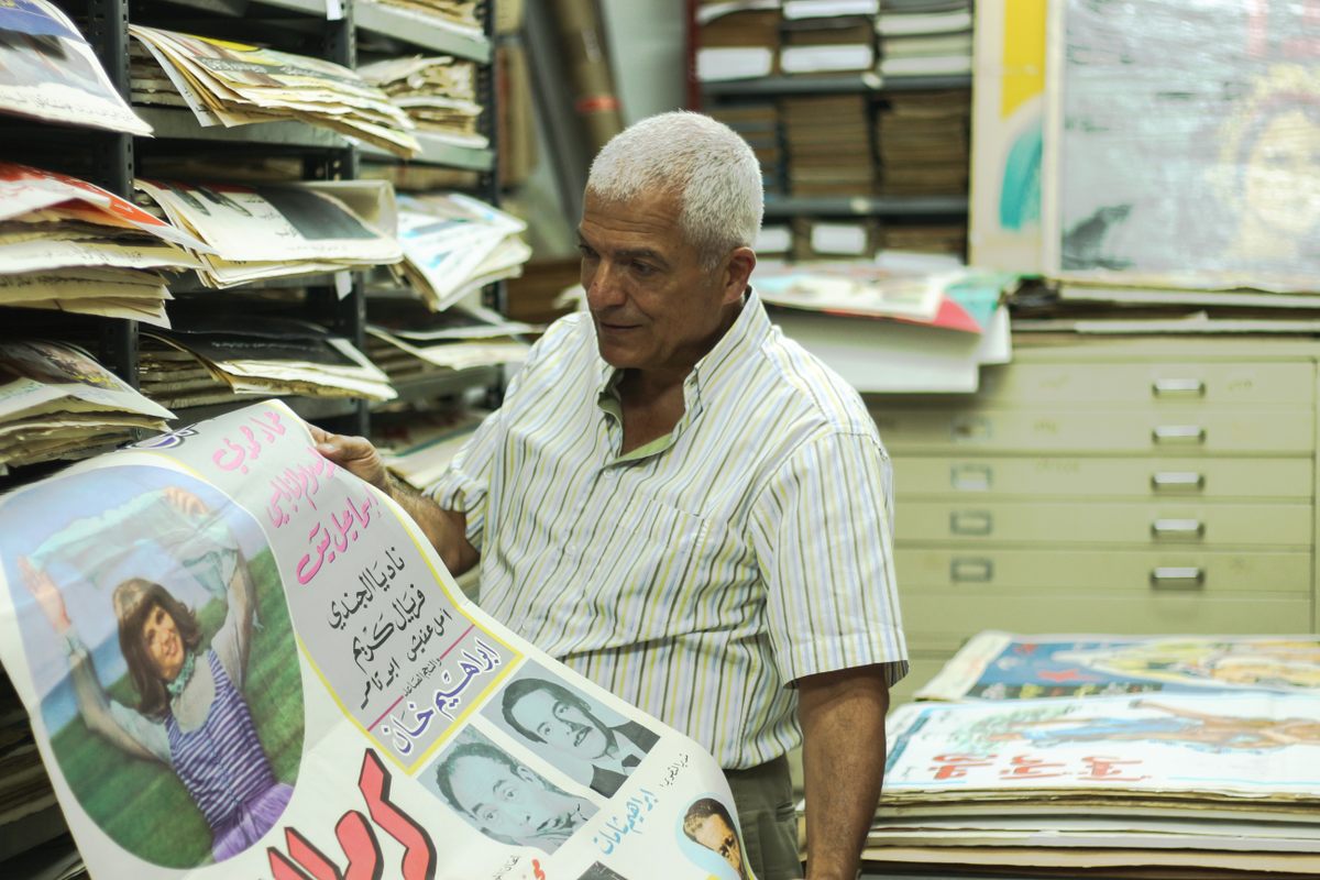 Abboudi Abou Joudé at his poster shop in Beirut.