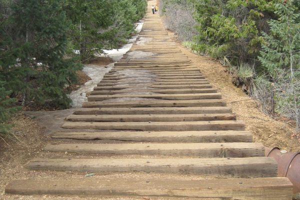 A shot of the Manitou Incline taken looking up towards the top.