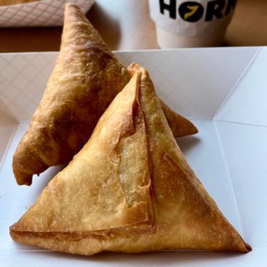 Flaky, crispy sambusas for breakfast.