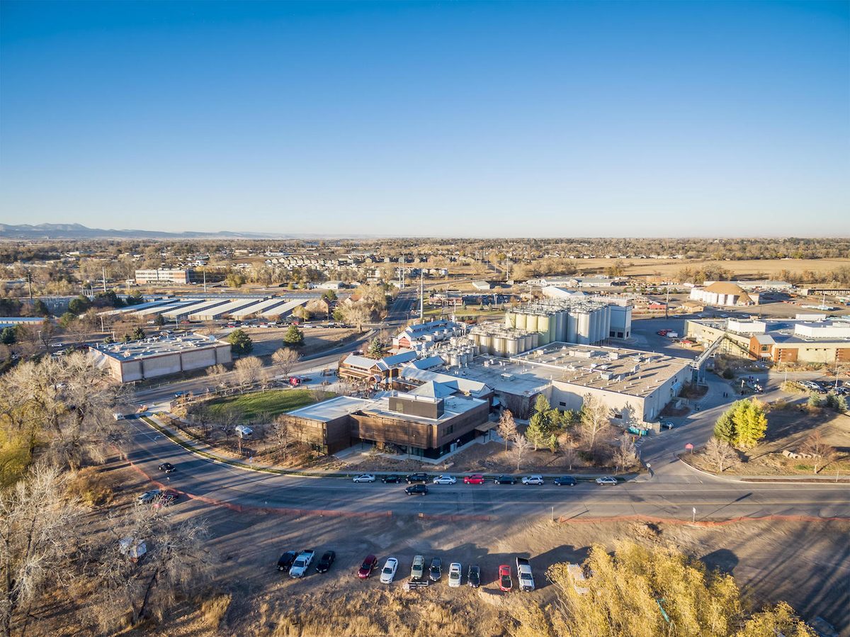 Aerial view of New Belgium Brewing Company in Fort Collins, Colorado.