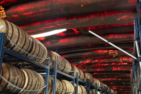 Inside The Ingram Distillery's floating rickhouse