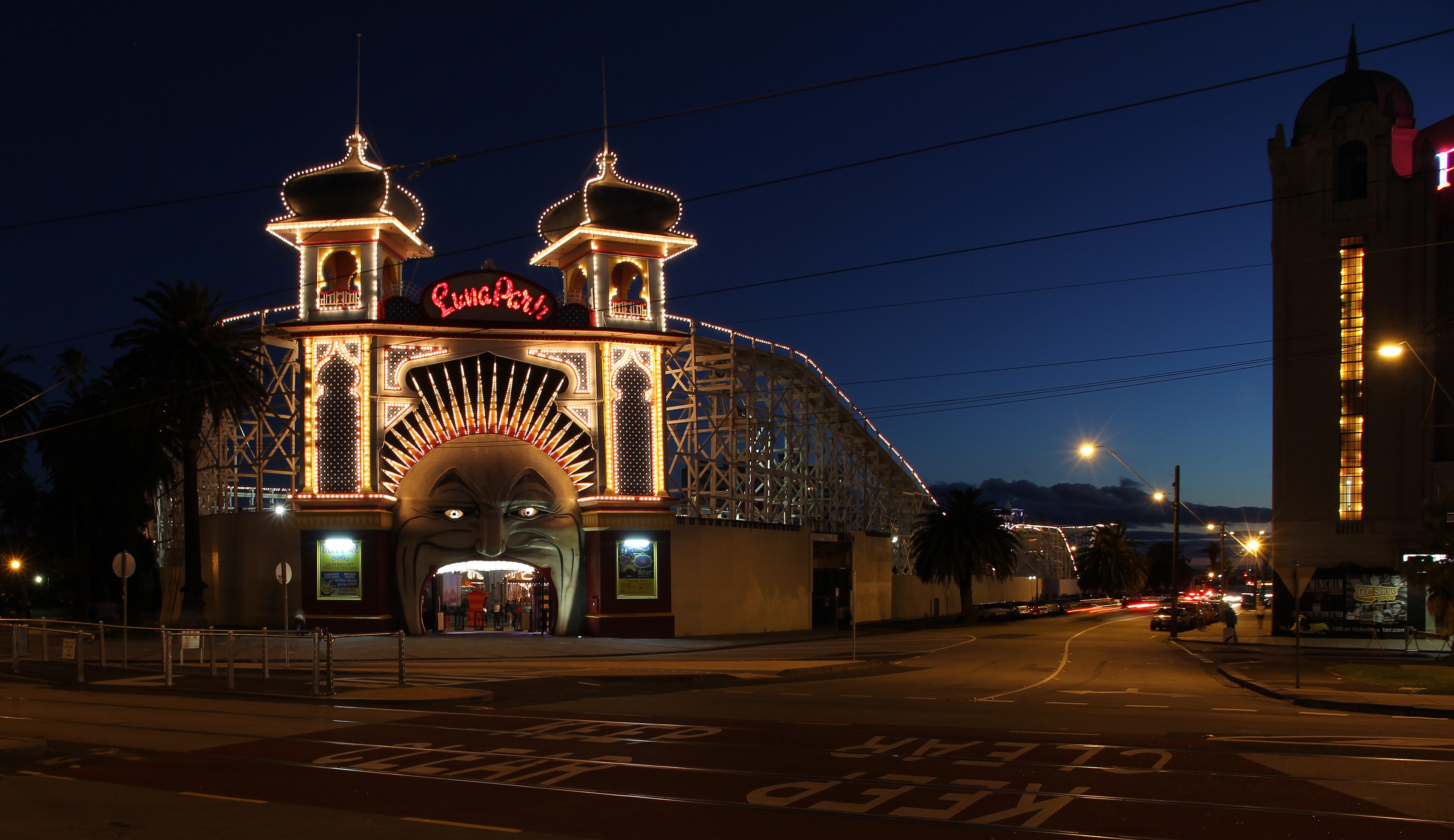 Melbourne's famed Luna Park by night.