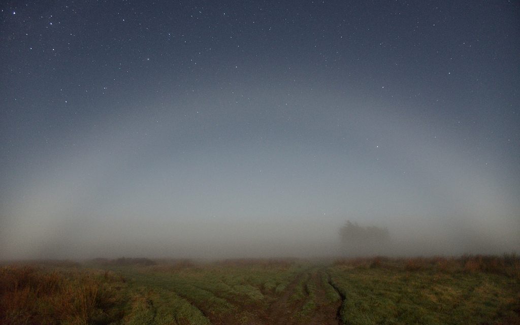 Moonbow over the Canterbury Plains in New Zealand