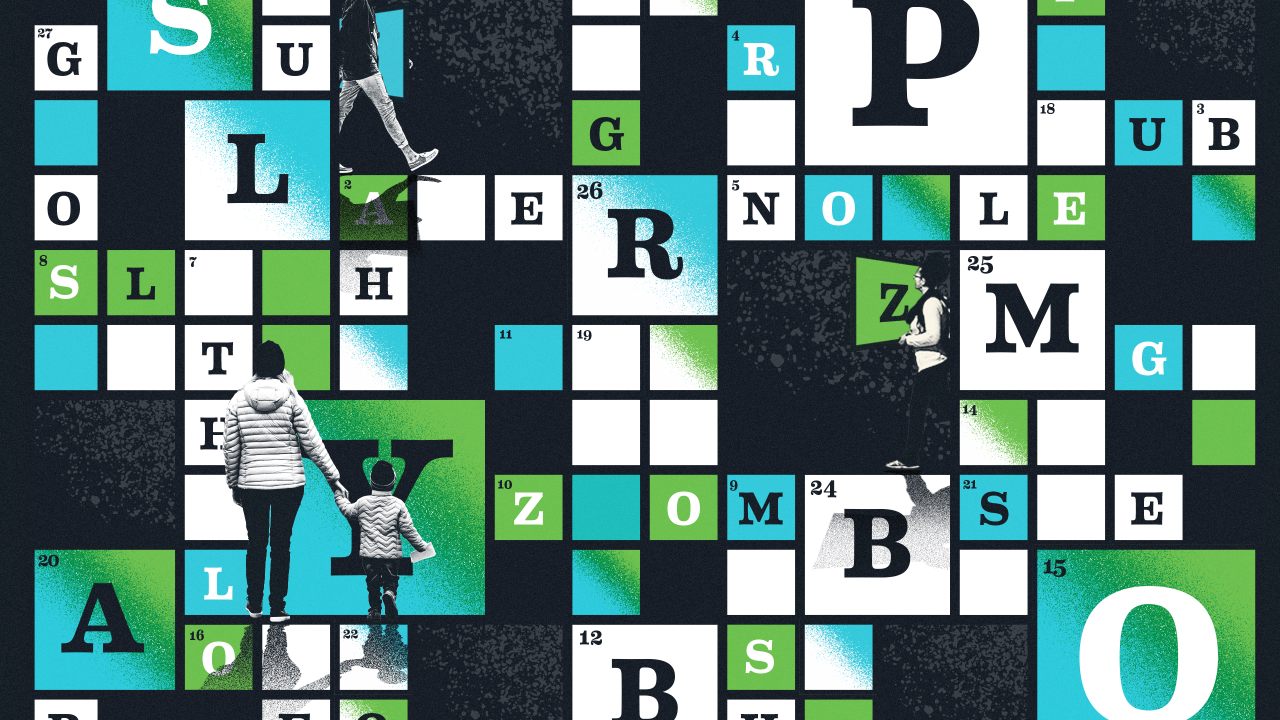 Gummed labels crossword clue