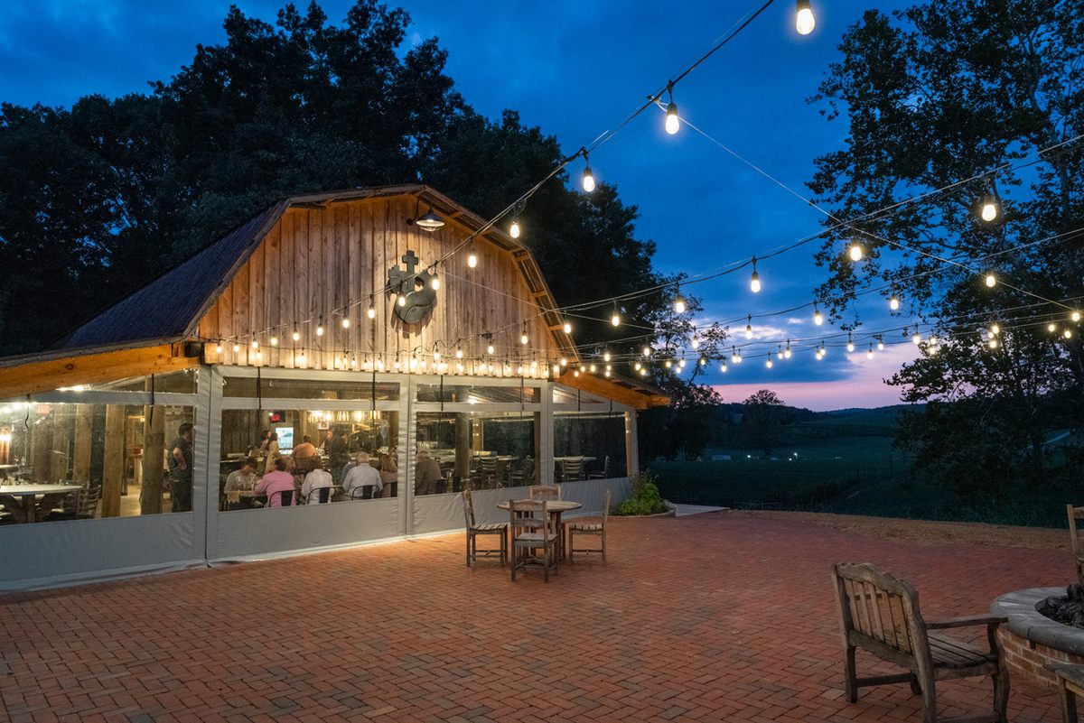 Exterior of Taste at dusk.