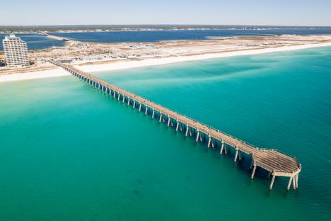 Aerial view of Navarre Beach Pier. 