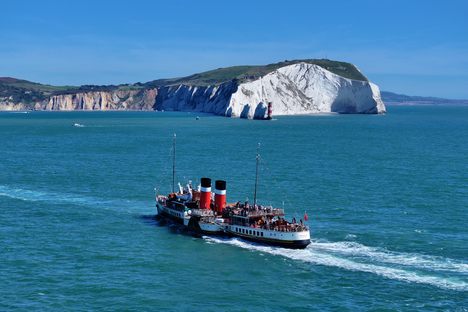 PS Waverley in front of the Needles on the Isle of Wight