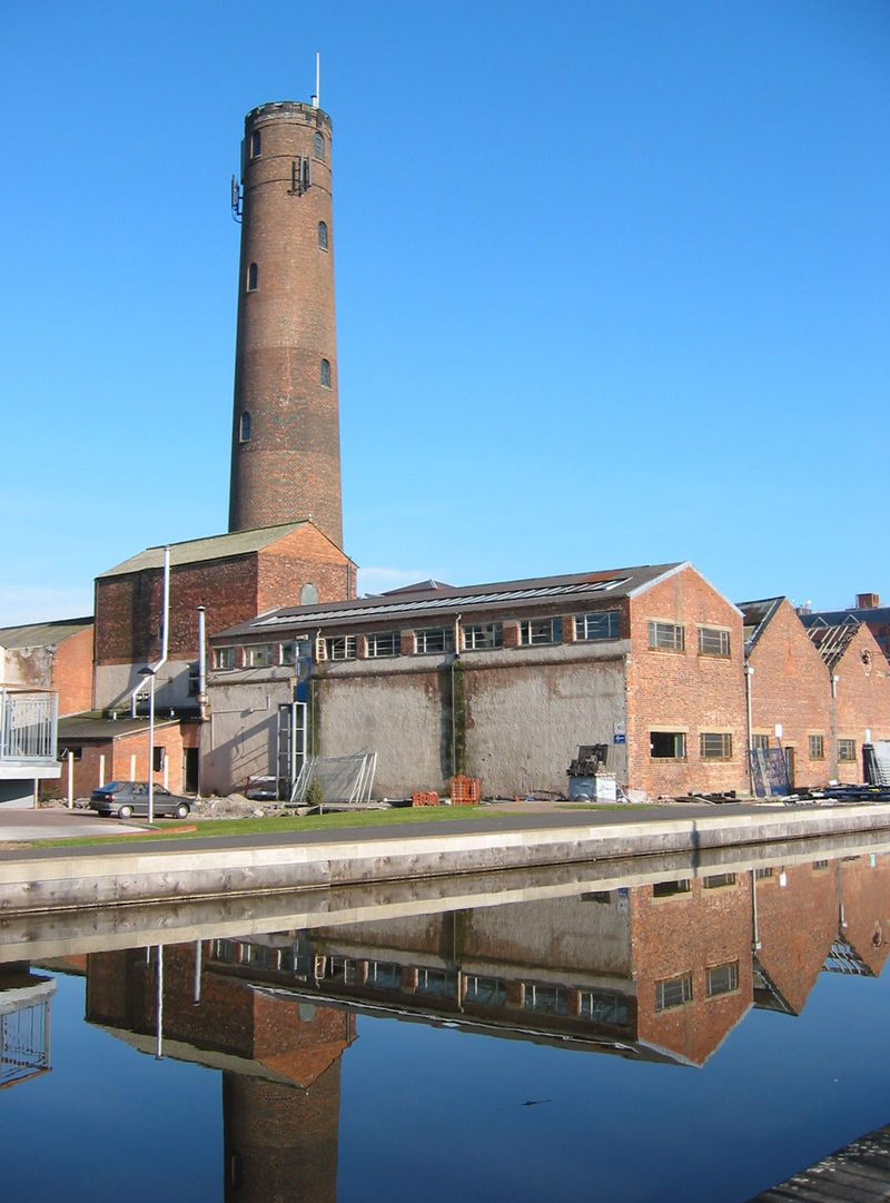 The Chester shot tower from across the Shropshire Union Canal.