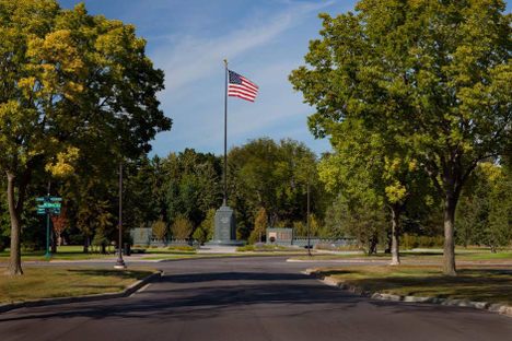 Flag pole where the North-South stretch turns to the East.