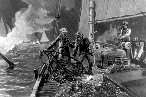 Oyster pirates illegally dredging under the cover of night.