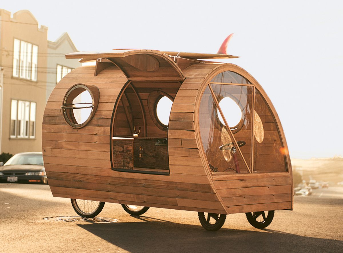 The hand-built Golden Gate 2, complete with portholes, a large windscreen, and space for a bed—and surfboard. (Jay Nelson, USA, 2014).