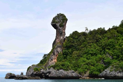 Giant stone chicken.