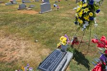 Little Richard’s headstone with some flowers from admirers