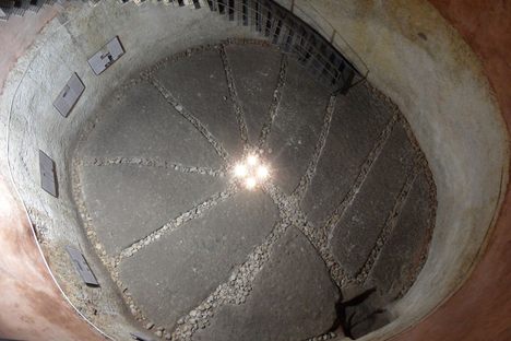 Looking down on the floor, showing the water drainage channels.