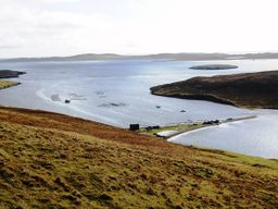 Shetland’s major industry of fish farming is present near the ayres.
