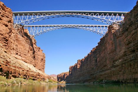 The old and new Navajo Bridges, from the Colorado River.