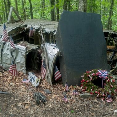 The wreckage and memorial.