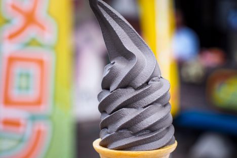 Soft cream made with squid ink from Hakodate, Japan.