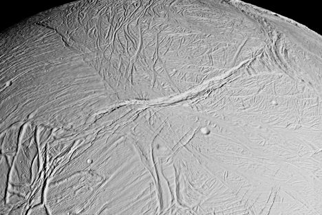 The surface of Enceladus.
