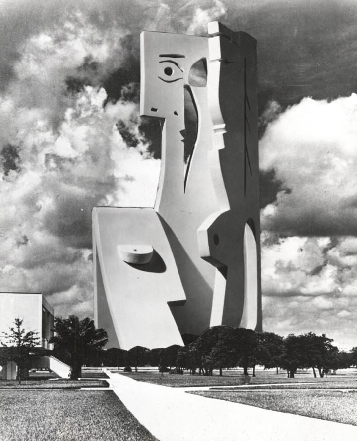 A composite showing how Picasso’s Bust of a Woman would have looked. Not pictured: the rest of the USF campus. UNIVERSITY OF SOUTH FLORIDA