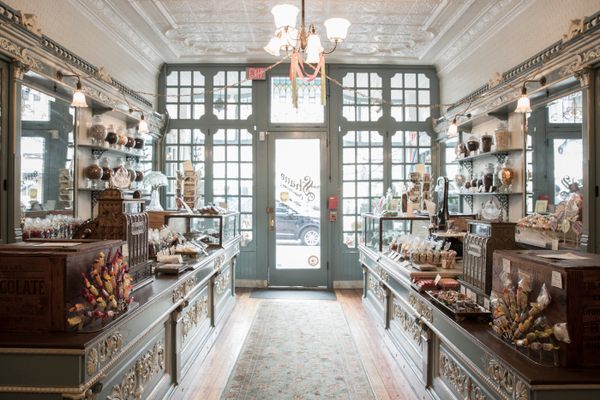 The interior is a perfect example of turn-of-the-century shop design. 