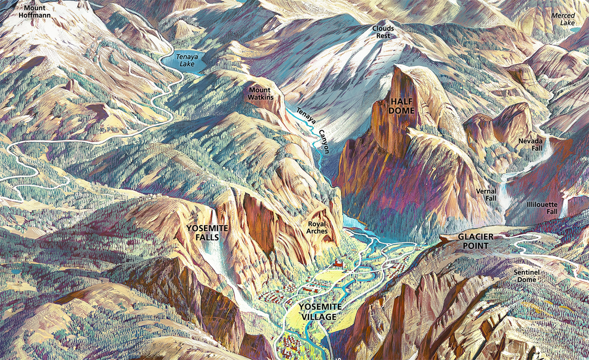 It is reported that Berann widened the Yosemite Valley by 220 percent to better show off its details.