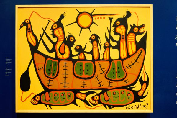 Norval Morrisseau's Migration (1973), at the Royal Ontario Museum in Toronto, Canada. 