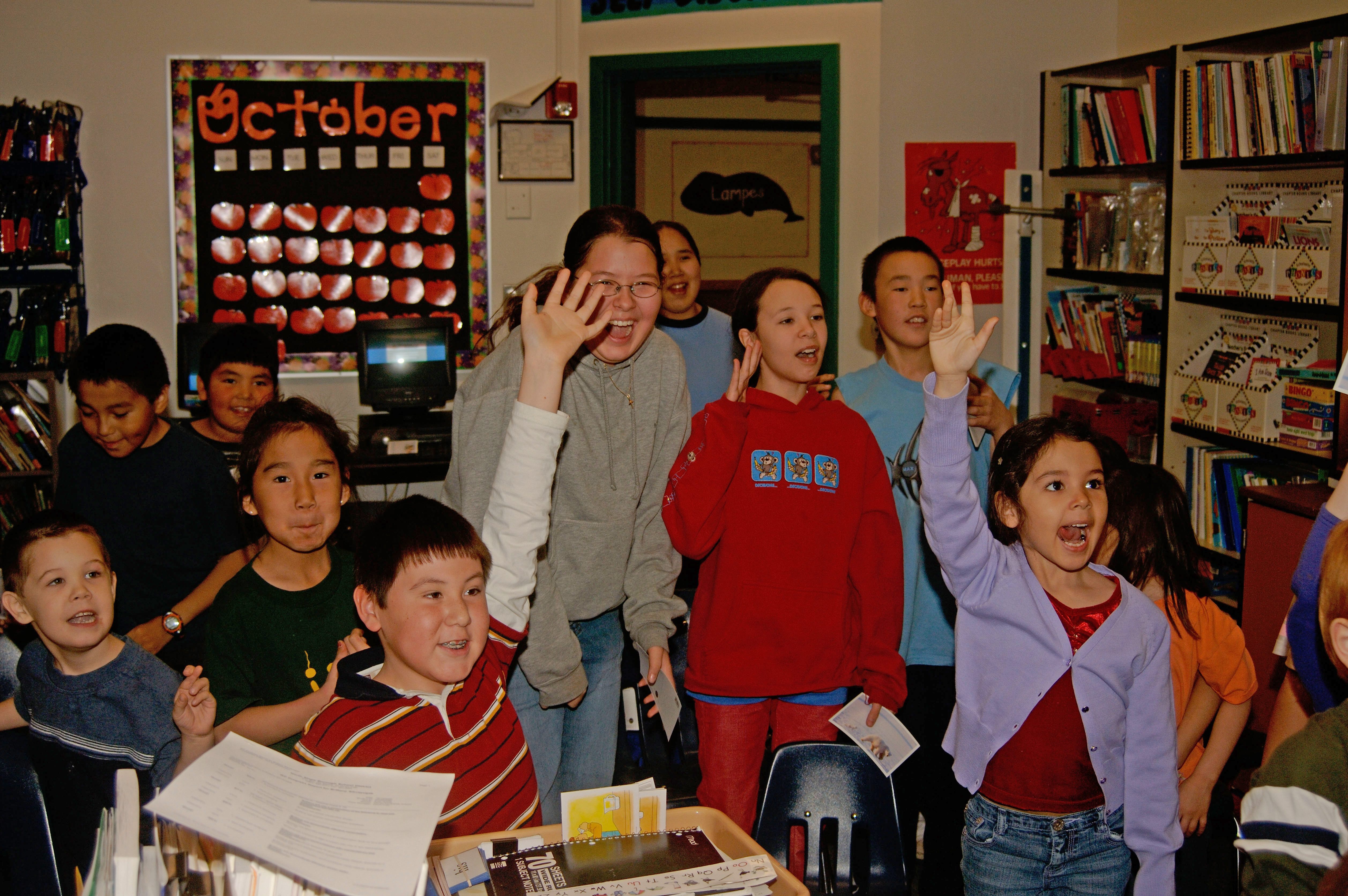 Children at school in the Iñupiat village of Kaktovik on Alaska's North Slope.
