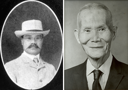 Seito Saibara, shown here at different stages of life, left his post as a university president to cultivate rice in Texas.