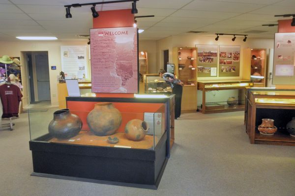 View of pottery exhibits inside the museum.