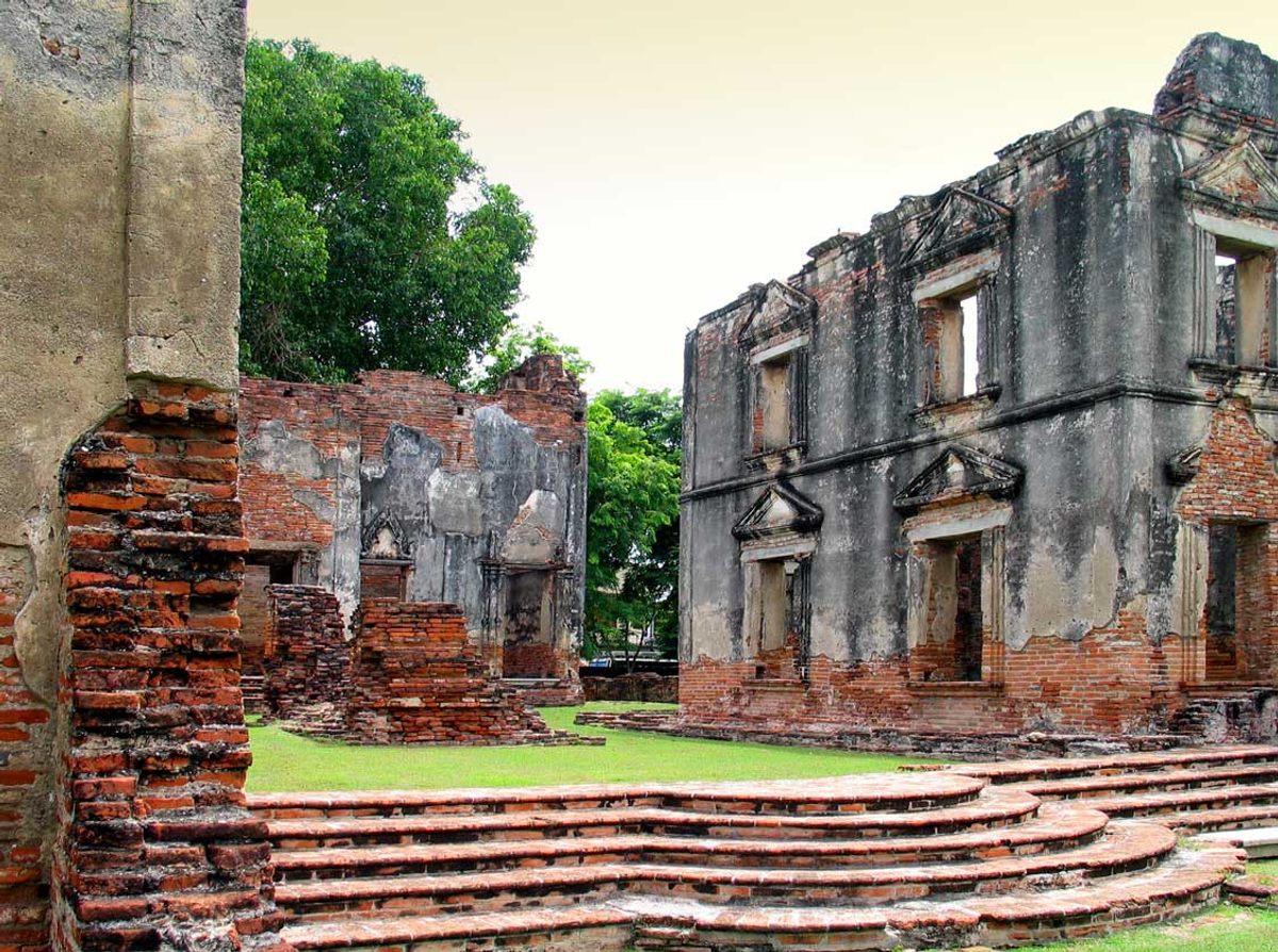 The ruins of Wichayen House, where Guyomar lived with her family, feature a mix of Asian and European architectural styles.
