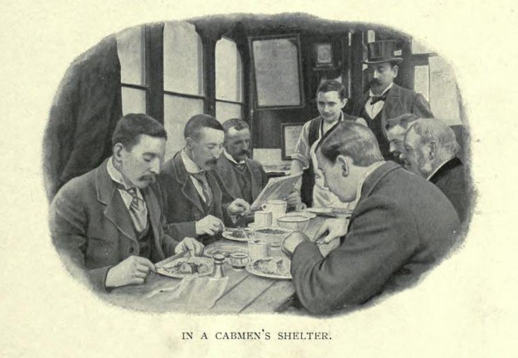 A view inside a cabmen's shelter, from the 1901 title <em>Living London</em>.