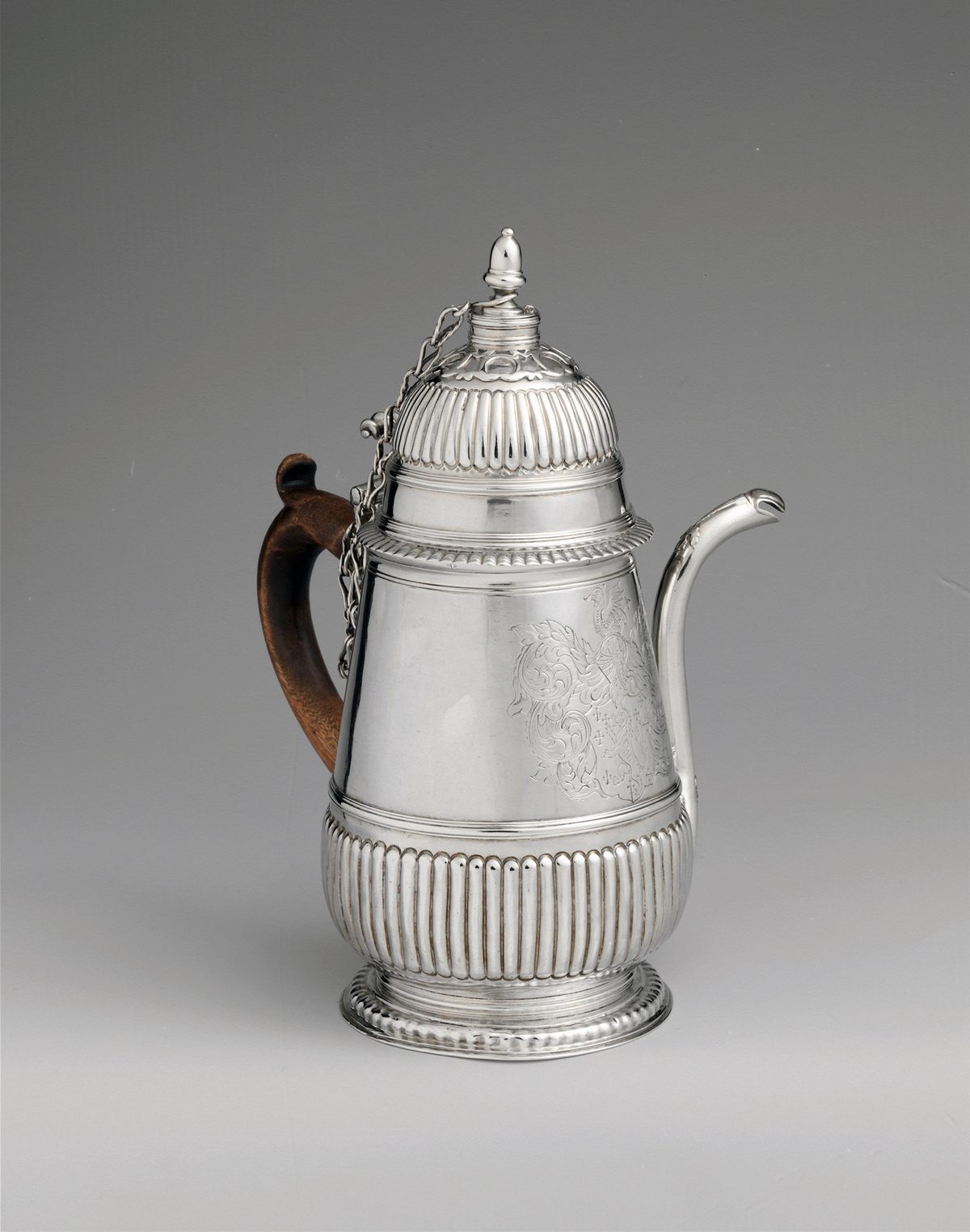 A chocolate pot made in Boston, Massachusetts, in the early 1700s for drinking chocolate.