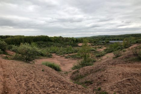 A view across the remains of the sediment dam