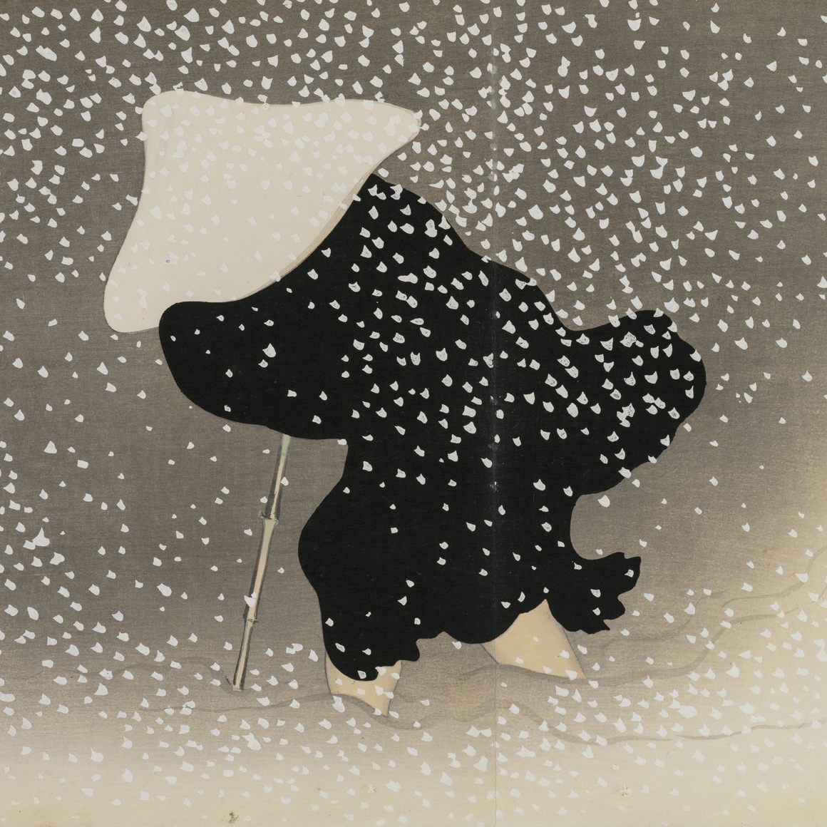 Kamisaka Sekka. Flowers of a Hundred Worlds: Swirling Snow, 1909–1910. Color woodcut with gold and silver. 11 3/4 x 8 11/16 in. (Collection of the Cleveland Museum of Art, Cleveland, OH.)