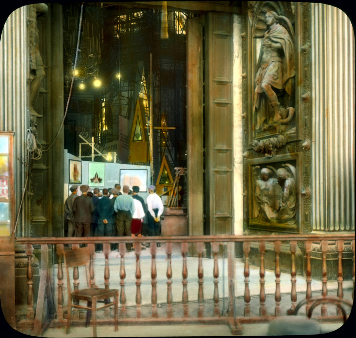 The interior of 	Saint Petersburg's St. Isaac's Cathedral, after its transformation into a museum of atheism.