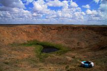 One of the craters of the nuclear explosions