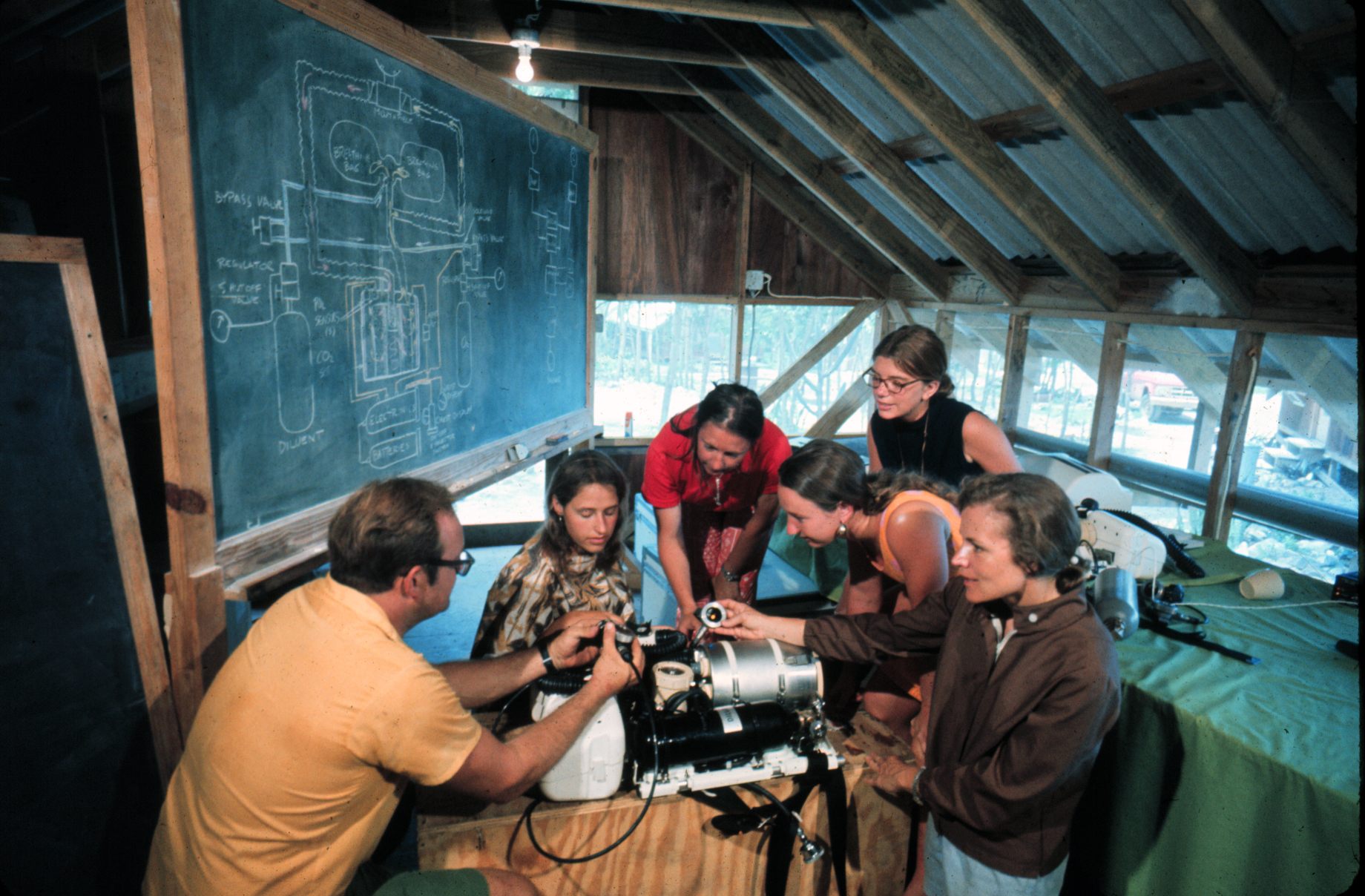 The women learned to use rebreathers, newly available technology which would allow them to venture into the coral reefs and seagrass meadows surrounding the station for up to eight hours at a time. 