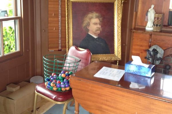 Inside the replica of Mark Twain's study found in the middle of the miniature golf course.