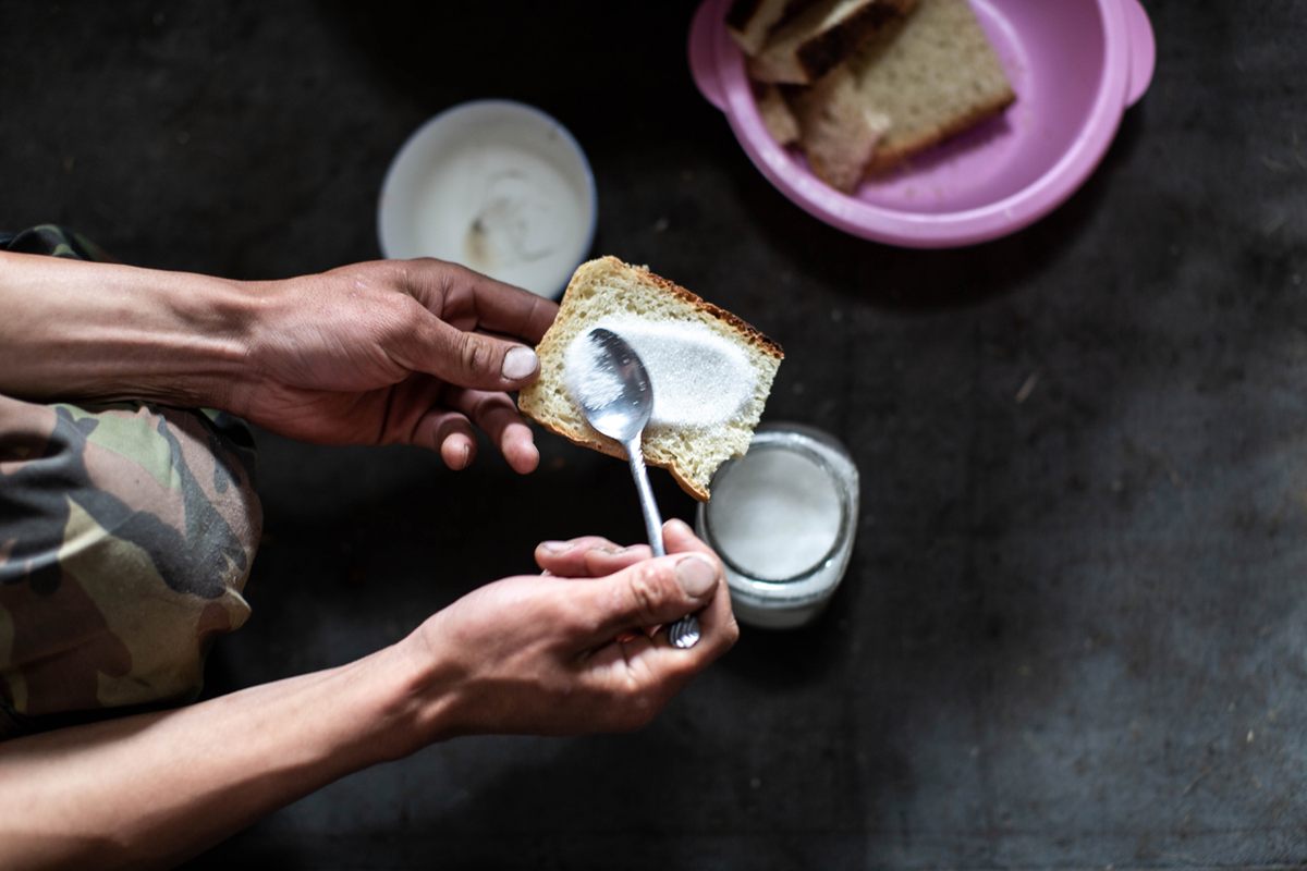 Otgontsetseg’s husband, Ganbat, prefers sugar with his bread.