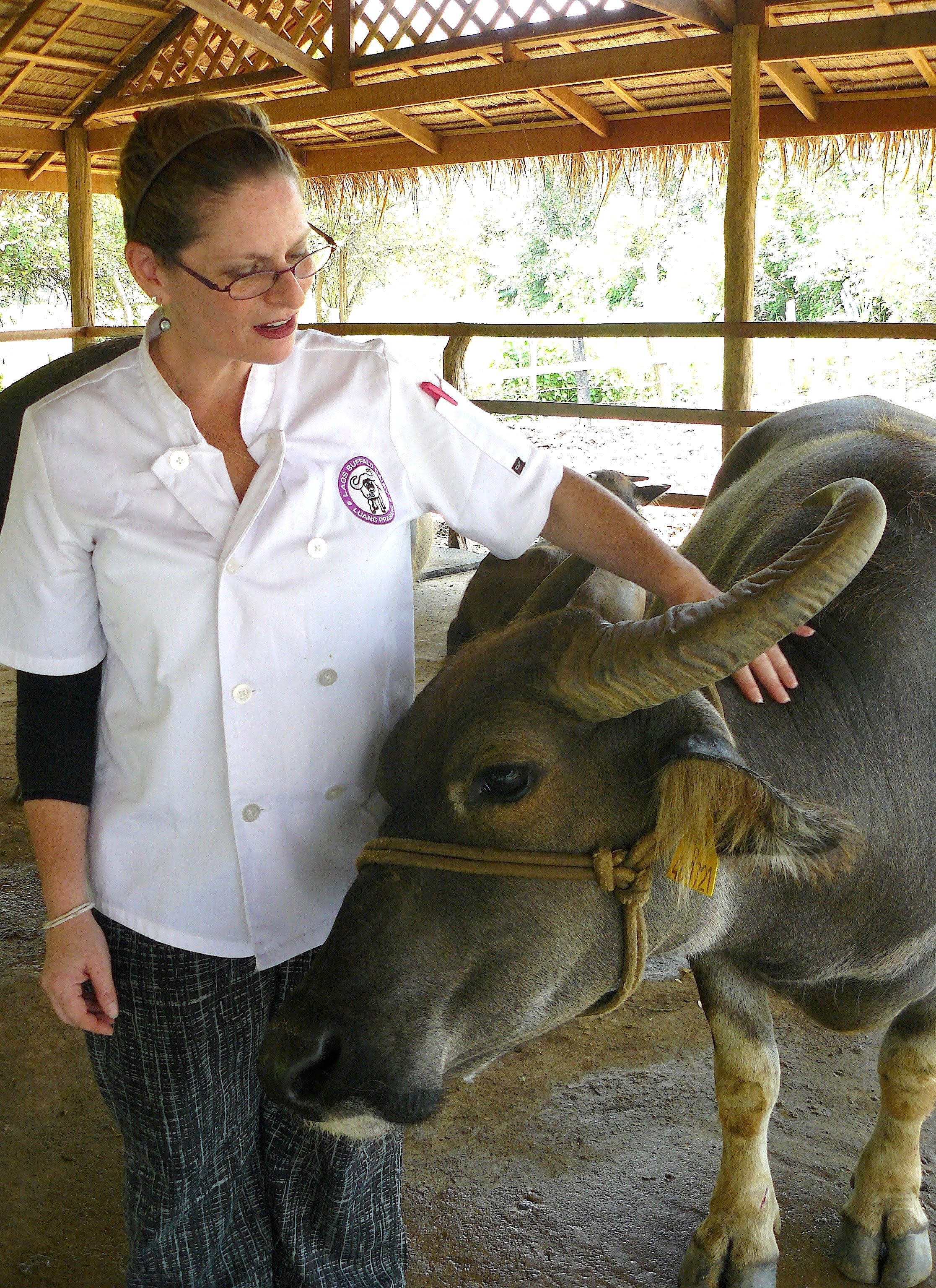 Rachel O’Shea stands with Lola the buffalo.