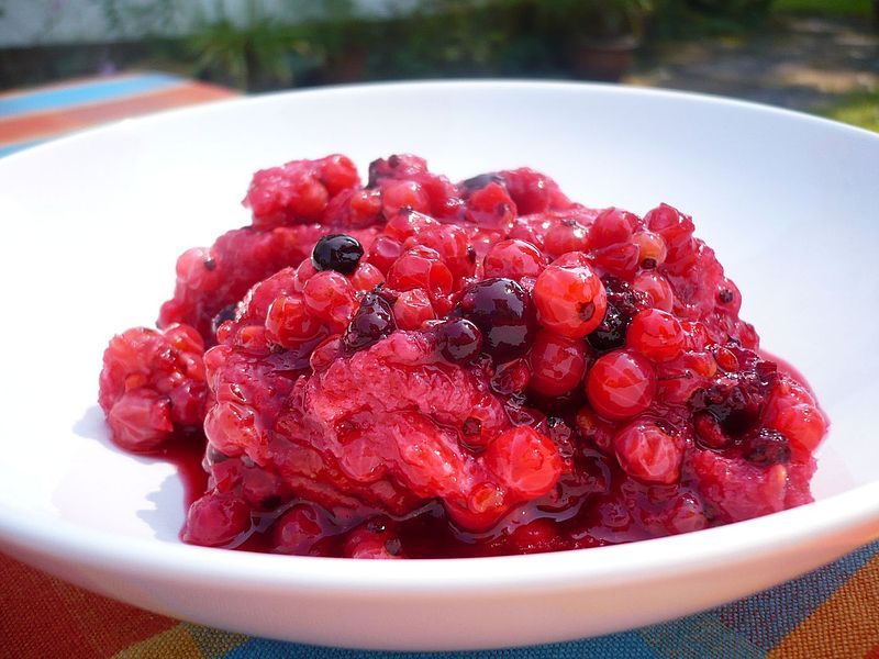 Summer Pudding, made with bread, fruit and fruit juice. 