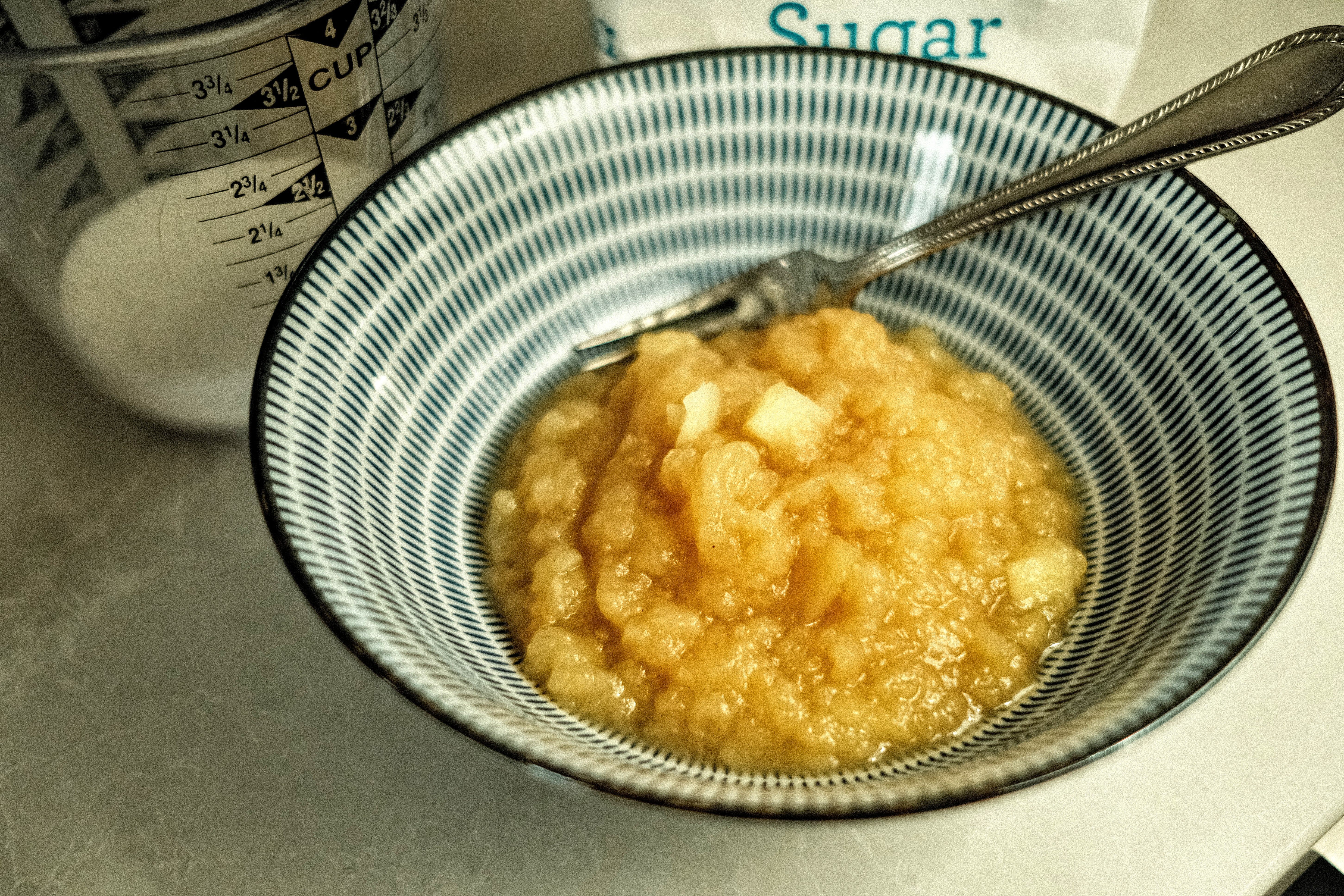 The stewed apples are even better with a bit of cinnamon.