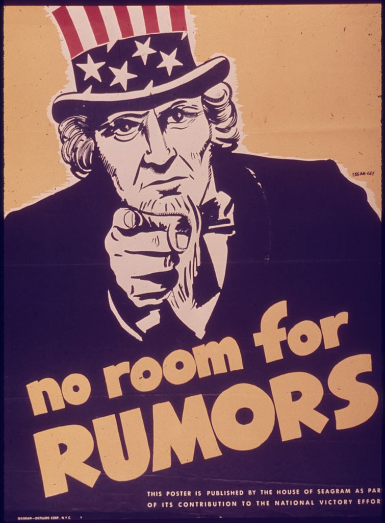 An American WWII poster cautioning against spreading rumors.