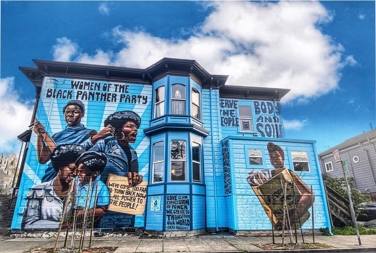 This 30-foot tall mural on the side of a house in West Oakland, California focuses on the women who fueled the Black Panther Party.