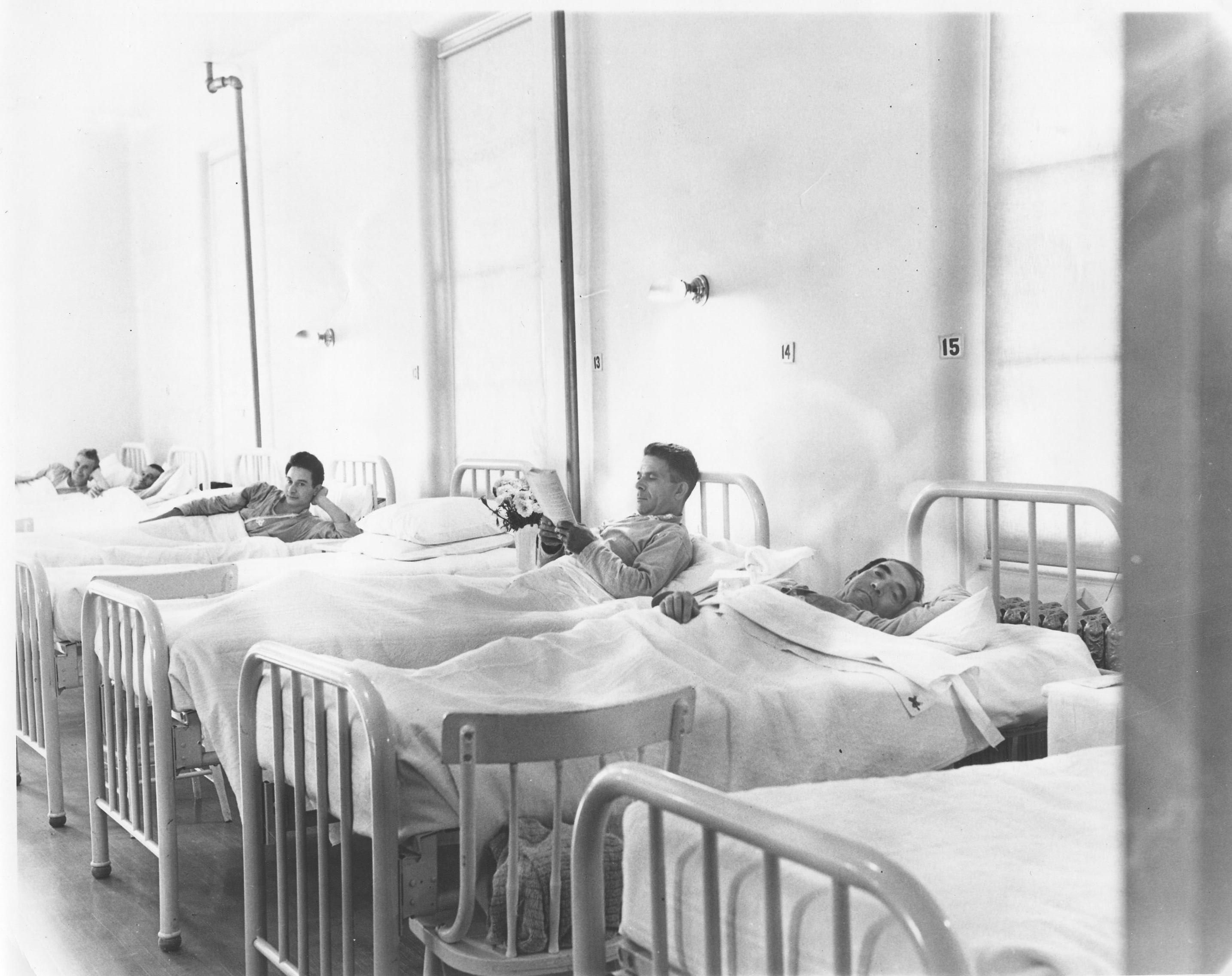 Italian internees at the hospital ward, Fort Missoula, 1943.